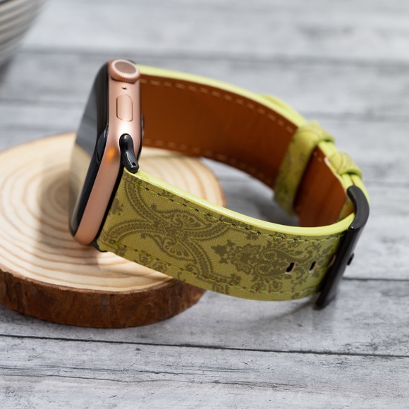 Apple Watch Band, High Quality Genuine Leather iWatch Strap - Light Green - Picture 2 of 8